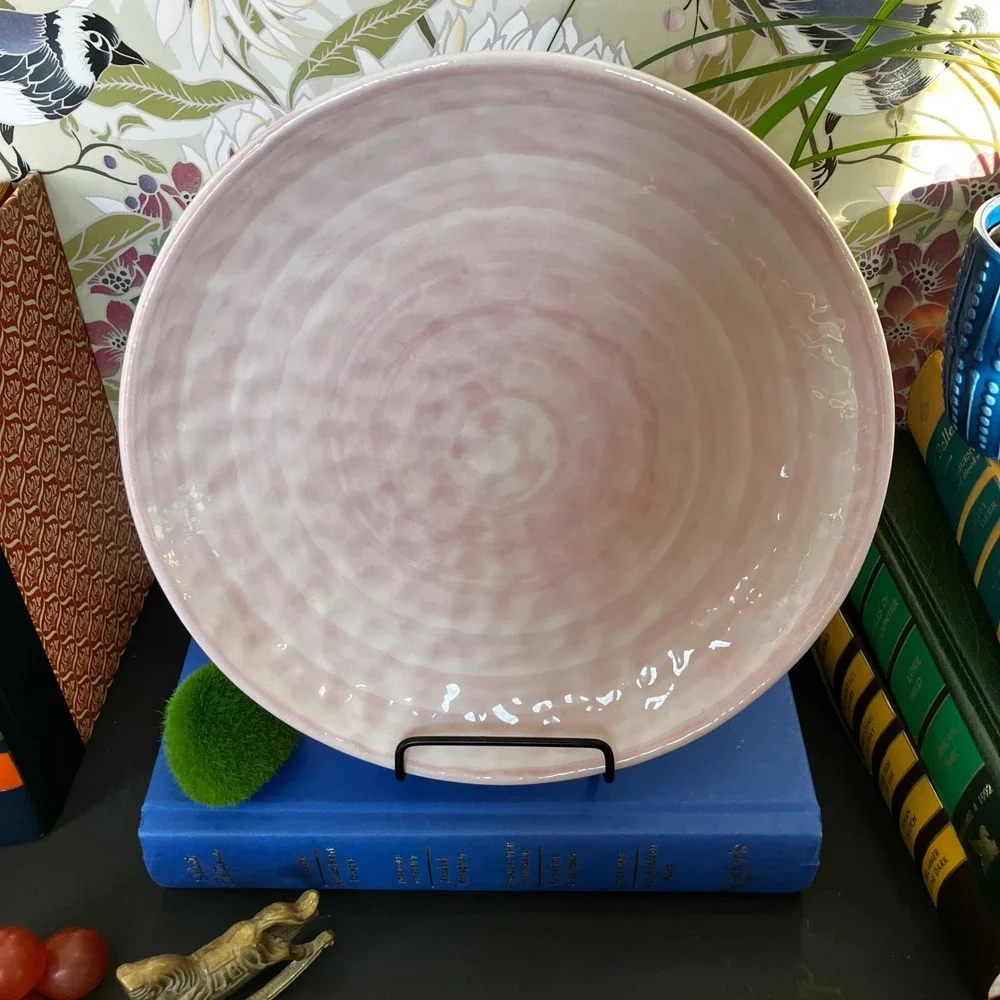 Noemi Ceramiche Serving Bowl 9.5in Pink Handcrafted Italy Hammered Swirl